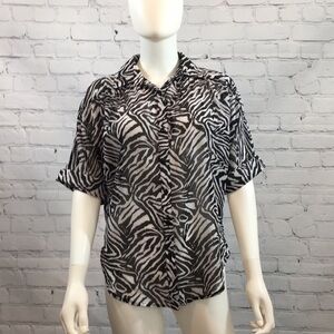 Zebra print Guess sheer short sleeve blouse small